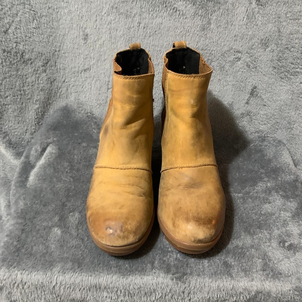 Sorel Joan of Arctic Wedge II Chelsea Boots Camel Brown Leather Womens 7.5